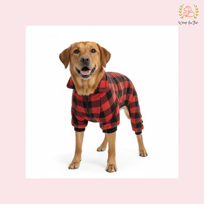 Red & Black Plaid Dog Winter Jumpsuit – Warm Dog Winter Wear