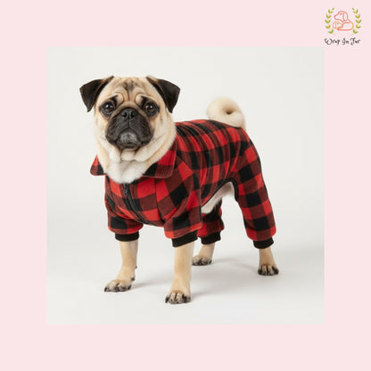 Red & Black Plaid Dog Winter Jumpsuit – Warm Dog Winter Wear