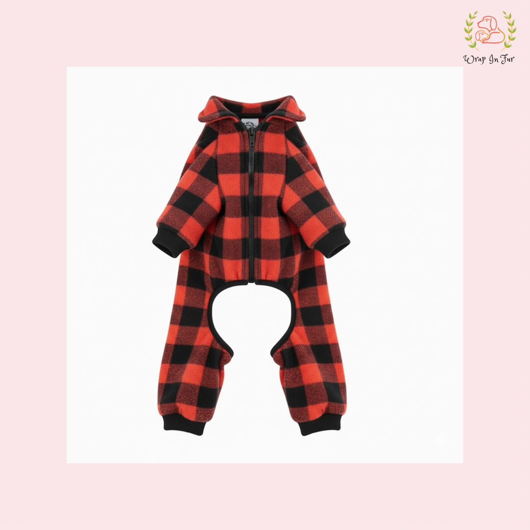 Red & Black Plaid Dog Winter Jumpsuit – Warm Dog Winter Wear