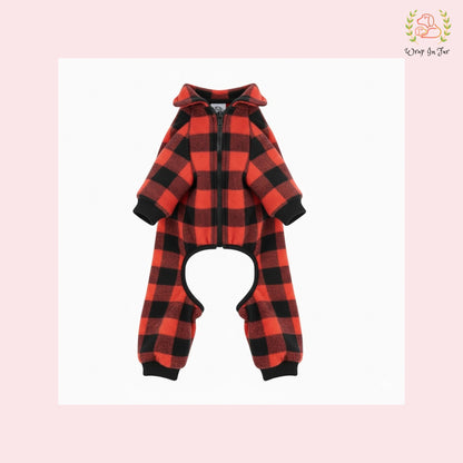 Red & Black Plaid Dog Winter Jumpsuit – Warm Dog Winter Wear