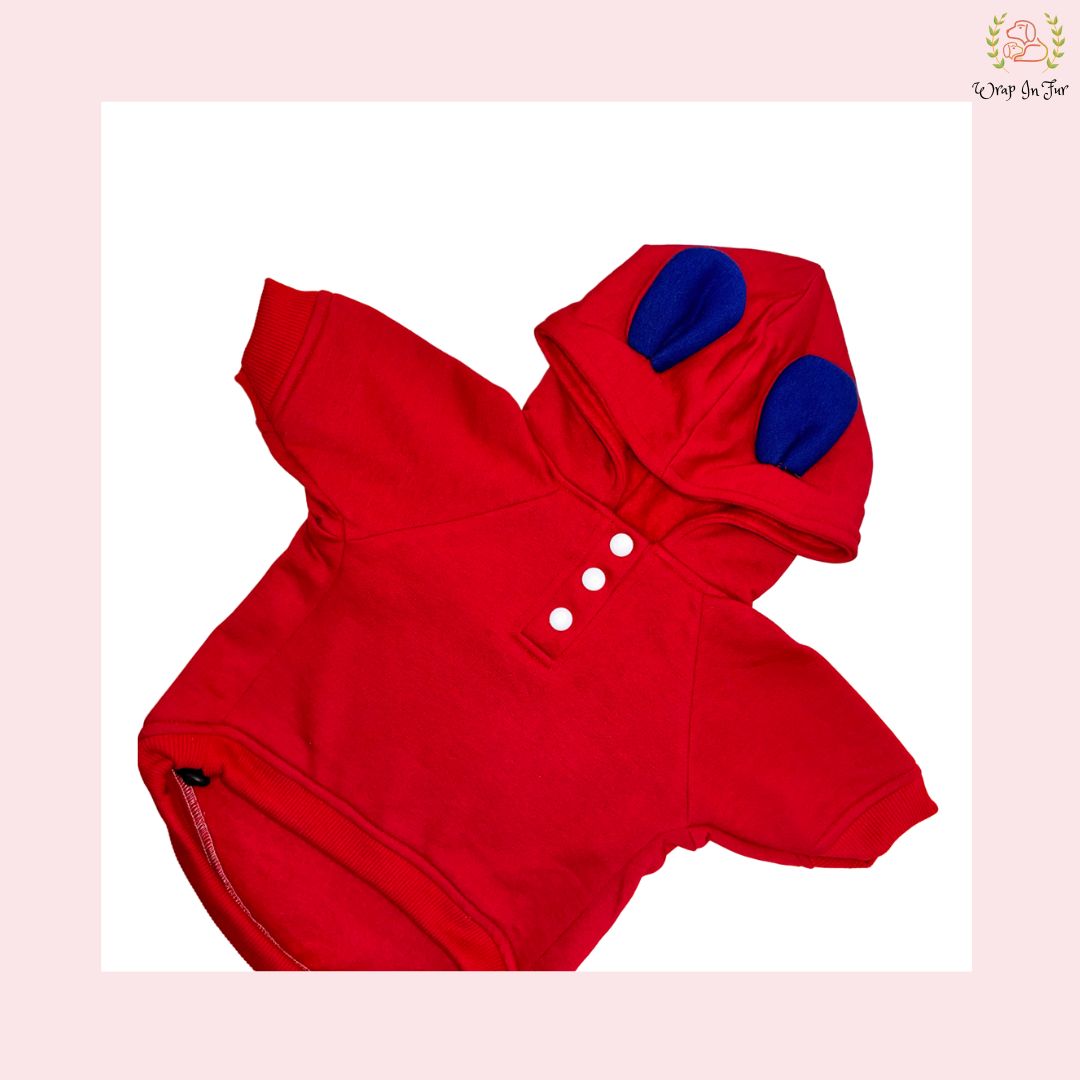 Red Bunny Ear Dog Hoodie – Warm & Adorable Wear