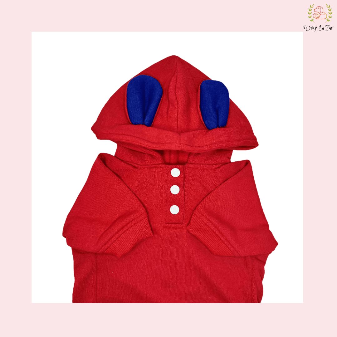 Red Bunny Ear Dog Hoodie – Warm & Adorable Wear