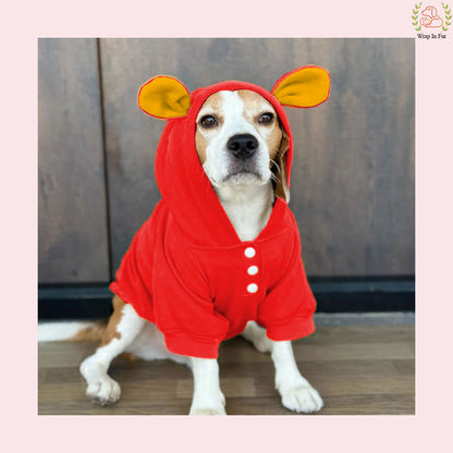 Red Bunny Ear Dog Hoodie – Warm & Adorable Wear