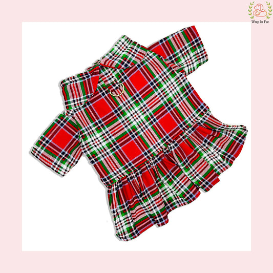 Red & Green Christmas Plaid Pet Dress – Cute Christmas Outfit