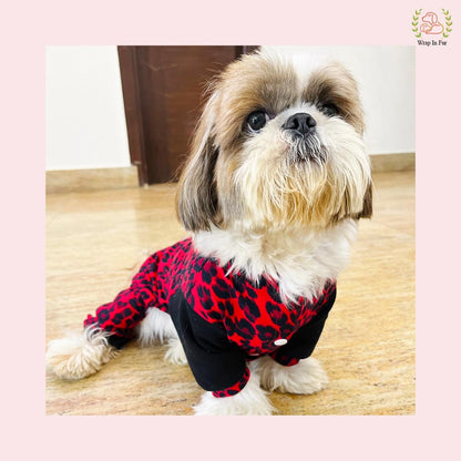  Red Leopard Print Dog Jumpsuit – Cozy, Trendy & Full-Body Winter Wear