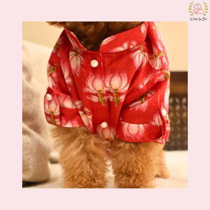 Red Lotus Dog Kurta - Vibrant Indian Dog Ethnic Wear Dress