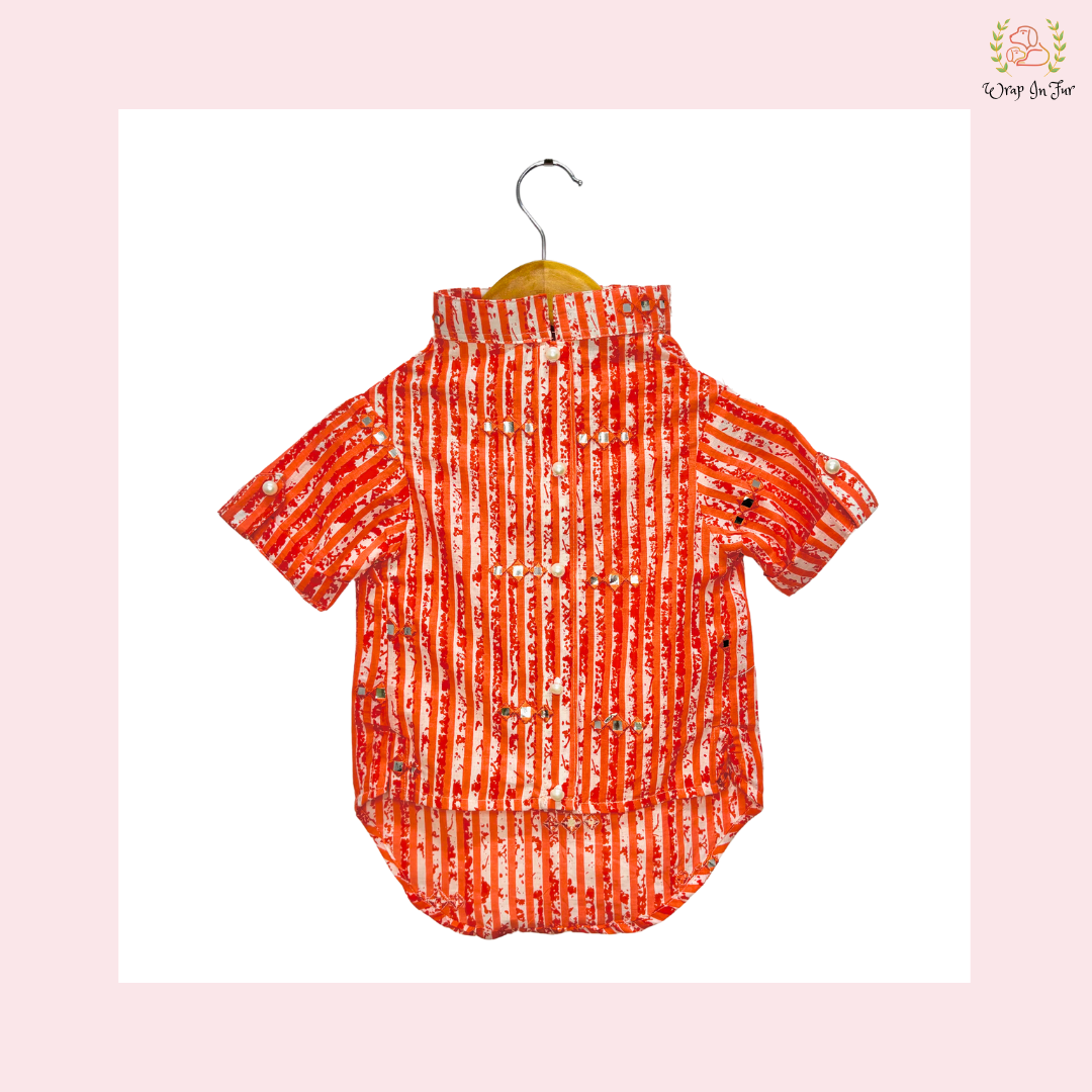 Red Mirrored Dog Kurta - Traditional Indian Dog Ethnic Wear