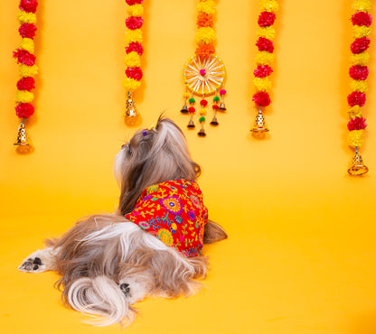 Red Phoolwari Dog Sherwani  - Royal Dog Wedding Outfit