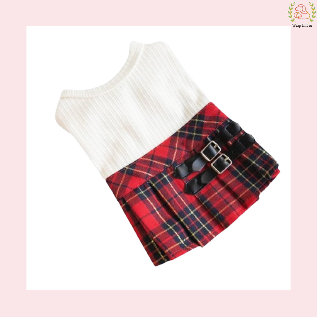 Red Plaid Dog Princess Dress - Preppy Schoolgirl Uniform Frock