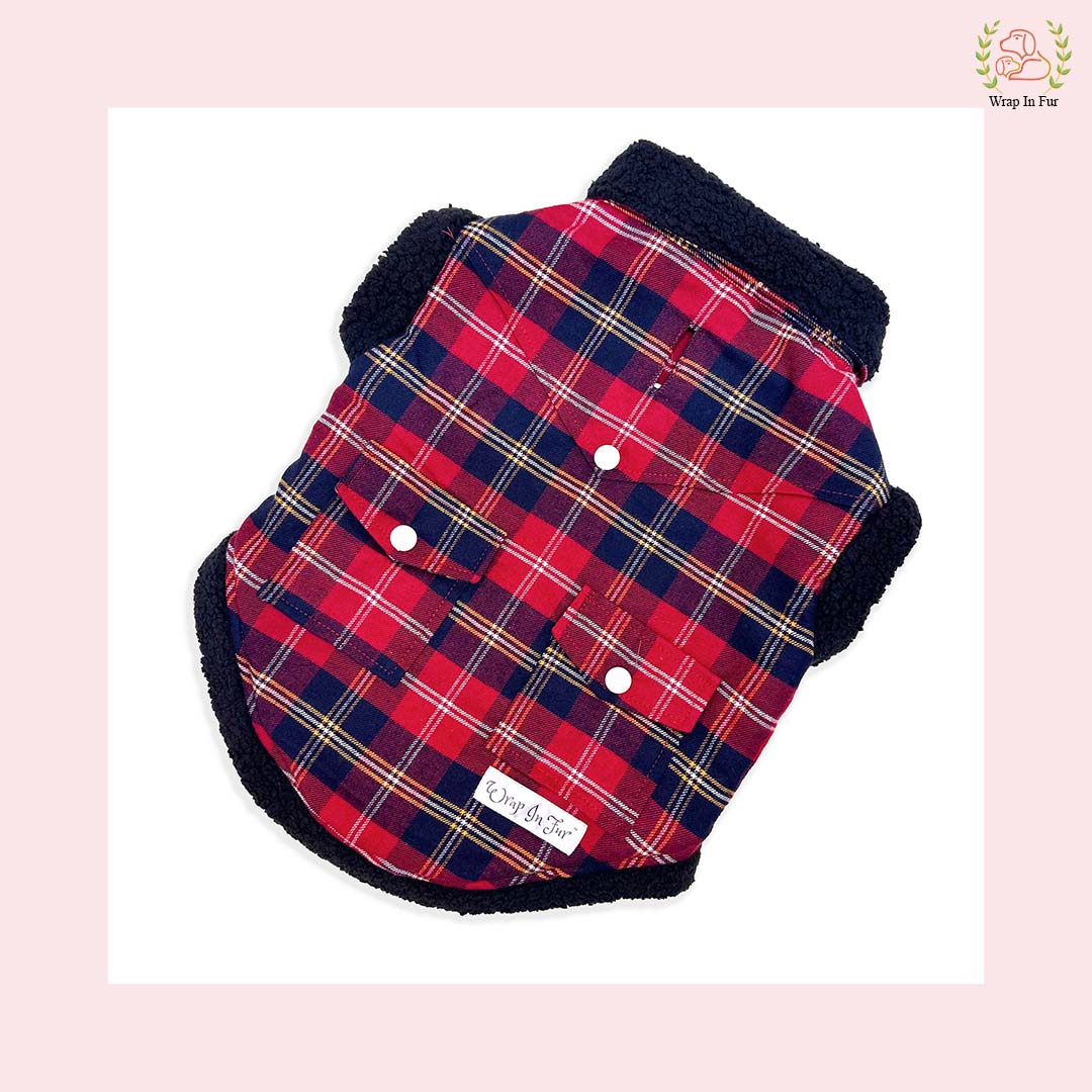 Red Plaid Winter Dog Jacket – Super Warm & Stylish Cold-Weather Wear