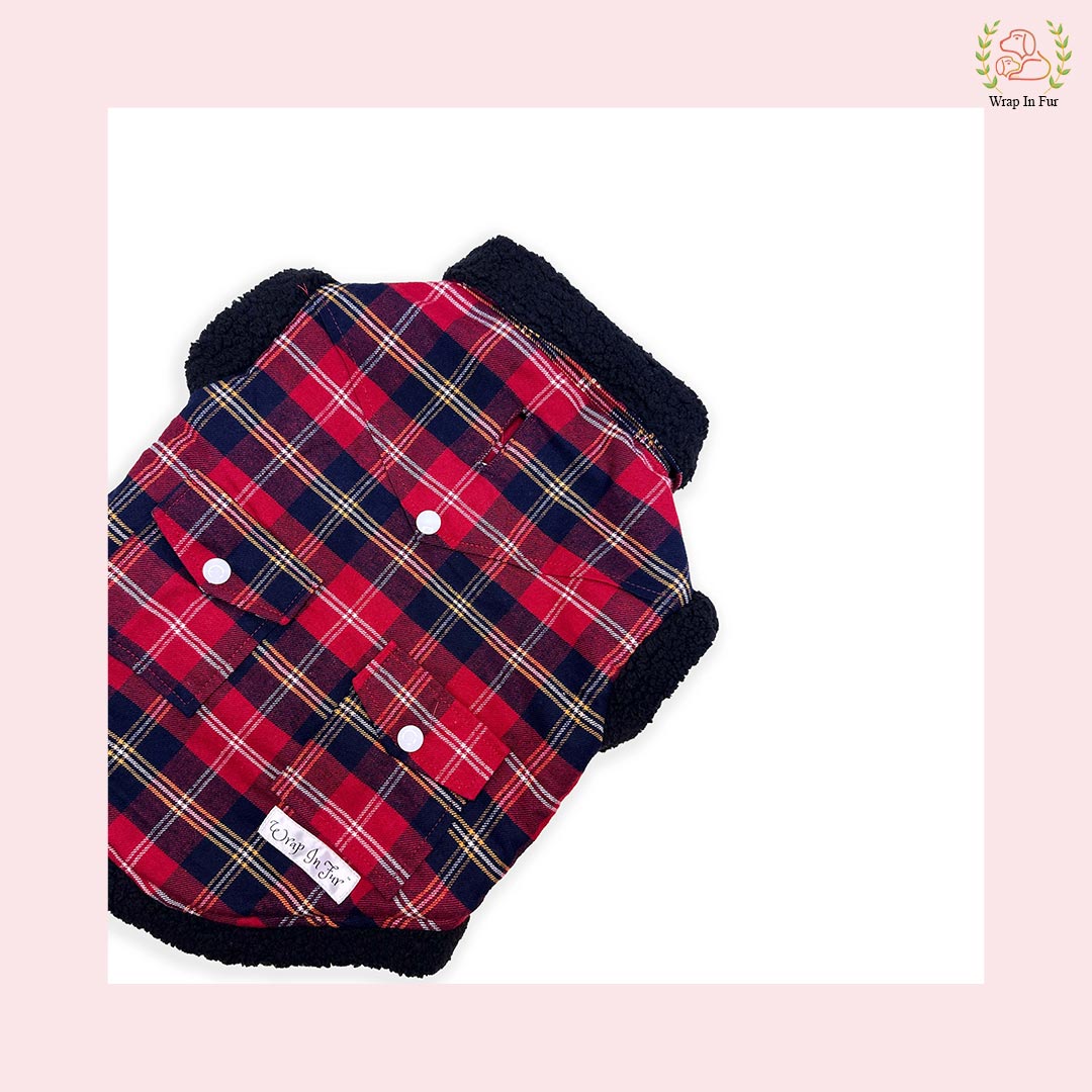 Red Plaid Winter Dog Jacket – Super Warm & Stylish Cold-Weather Wear