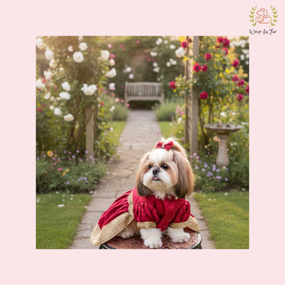 Red Royal Festive Dog Dress – Premium Ethnic Party Wear for Dogs