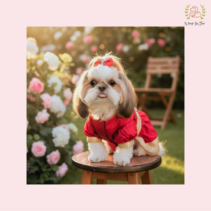 Red Royal Festive Dog Dress – Premium Ethnic Party Wear for Dogs