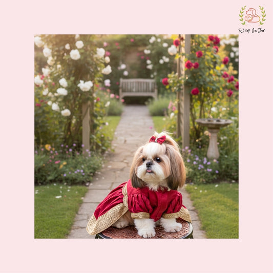 Red Royal Festive Dog Dress – Premium Ethnic Party Wear for Dogs