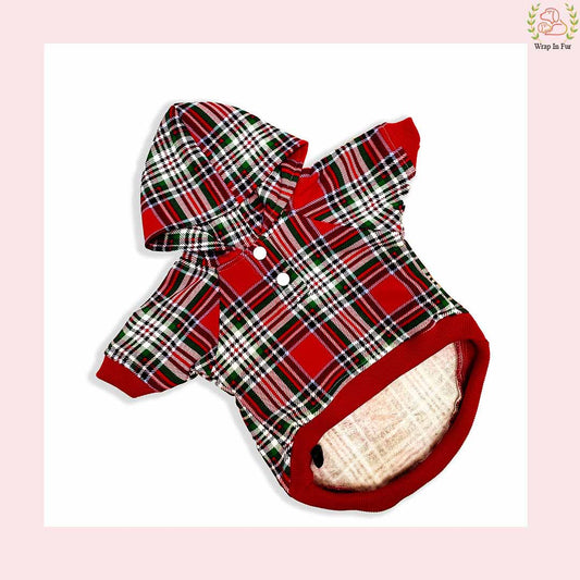 Red Scottish Plaid Winter Pet Hoodie – Warm & Stylish Dog Winter Wear