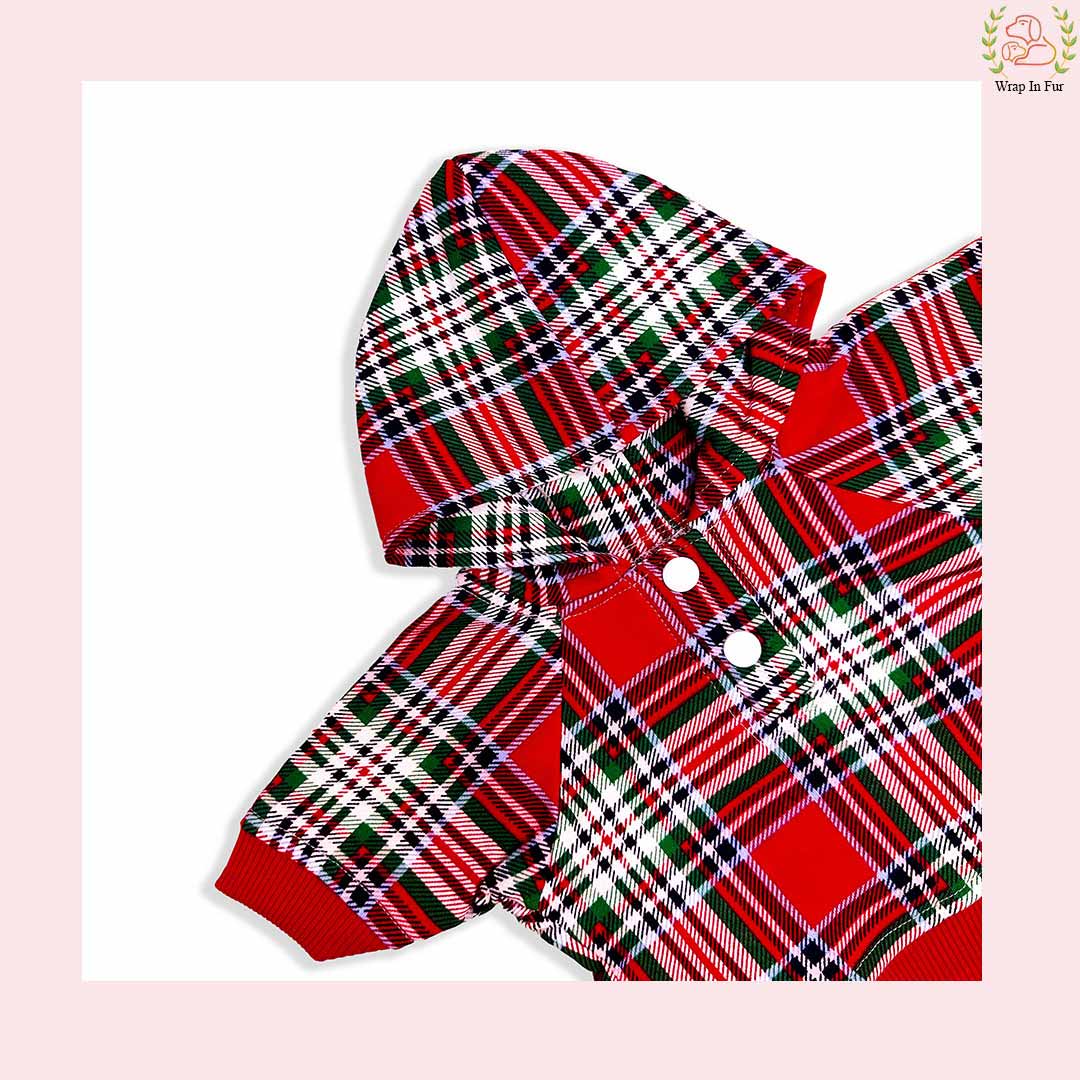 Red Scottish Plaid Winter Pet Hoodie – Warm & Stylish Dog Winter Wear