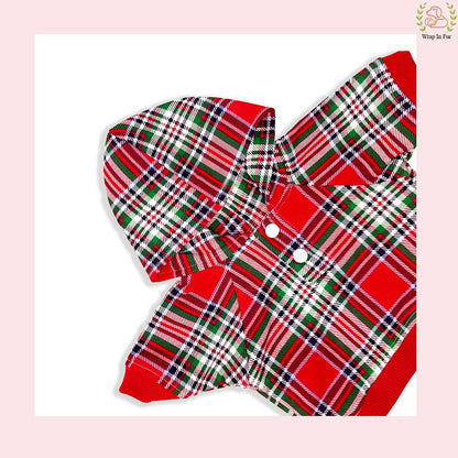 Red Scottish Plaid Winter Pet Hoodie – Warm & Stylish Dog Winter Wear