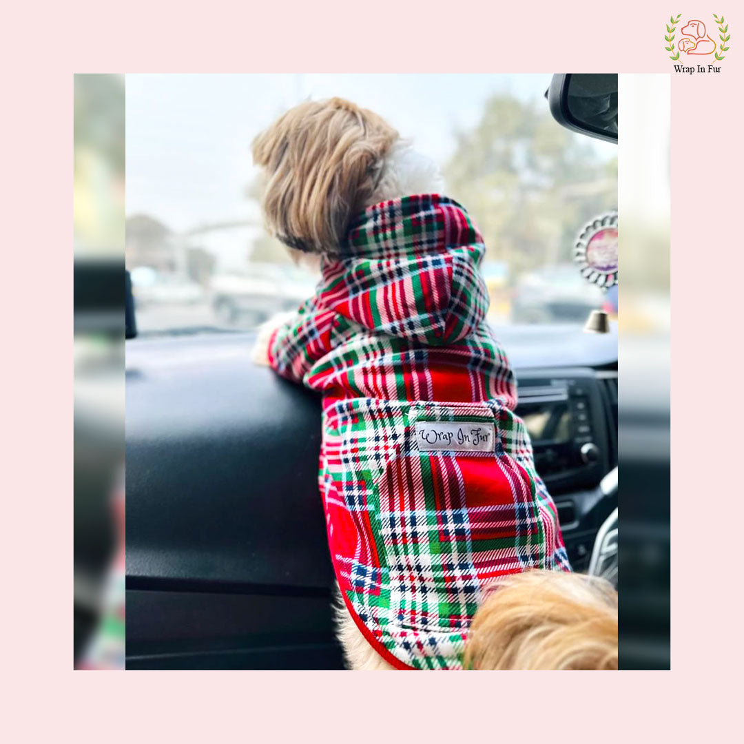 Red Scottish Plaid Winter Pet Hoodie – Warm & Stylish Dog Winter Wear