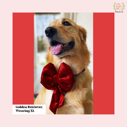 Red Sequin Dog Bow - Sparkly Christmas Dog Accessory for Pets