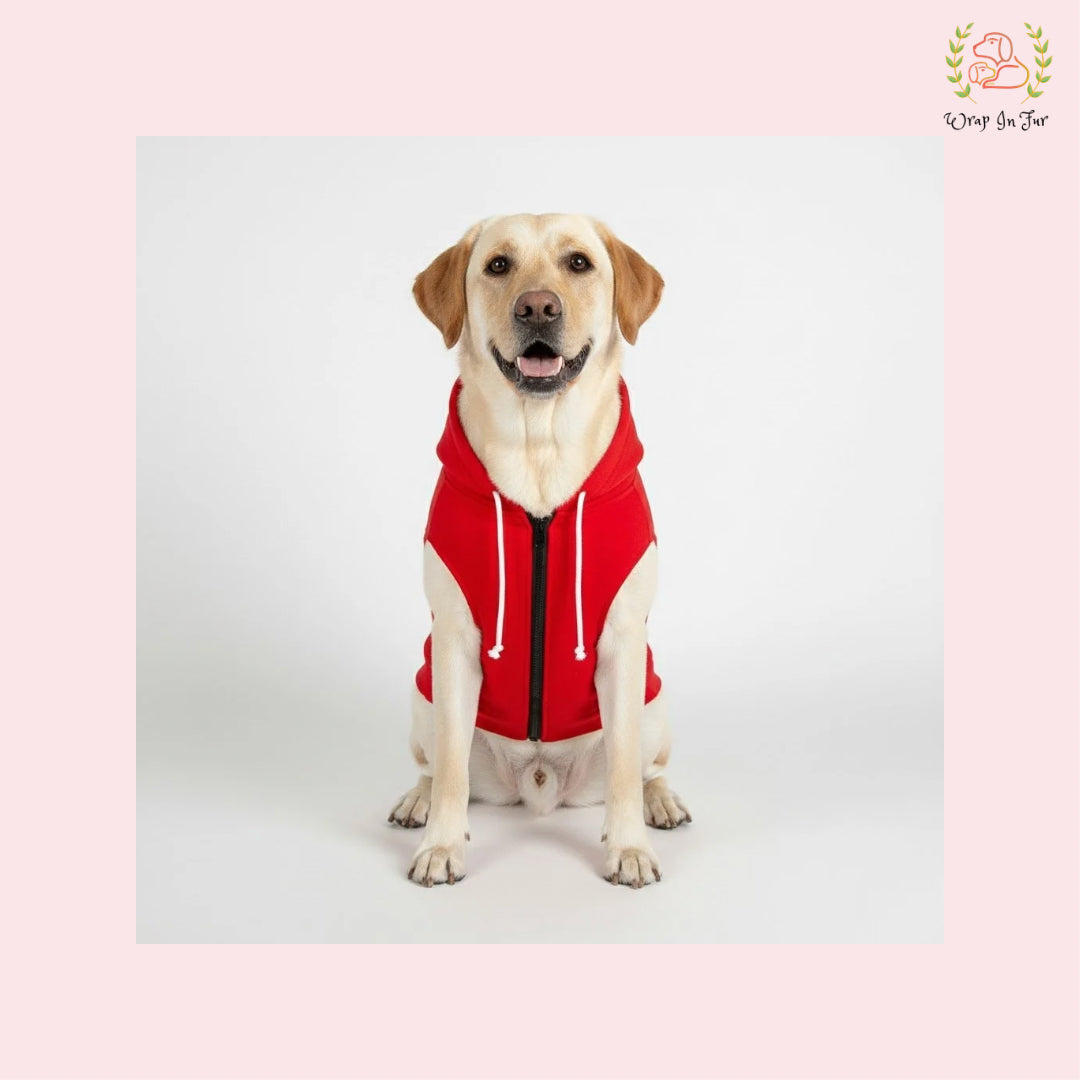 Red Sleeveless Dog Winter Hoodie – Warm Fleece Winter Wear
