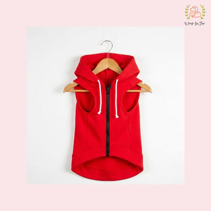Red Sleeveless Dog Winter Hoodie – Warm Fleece Winter Wear