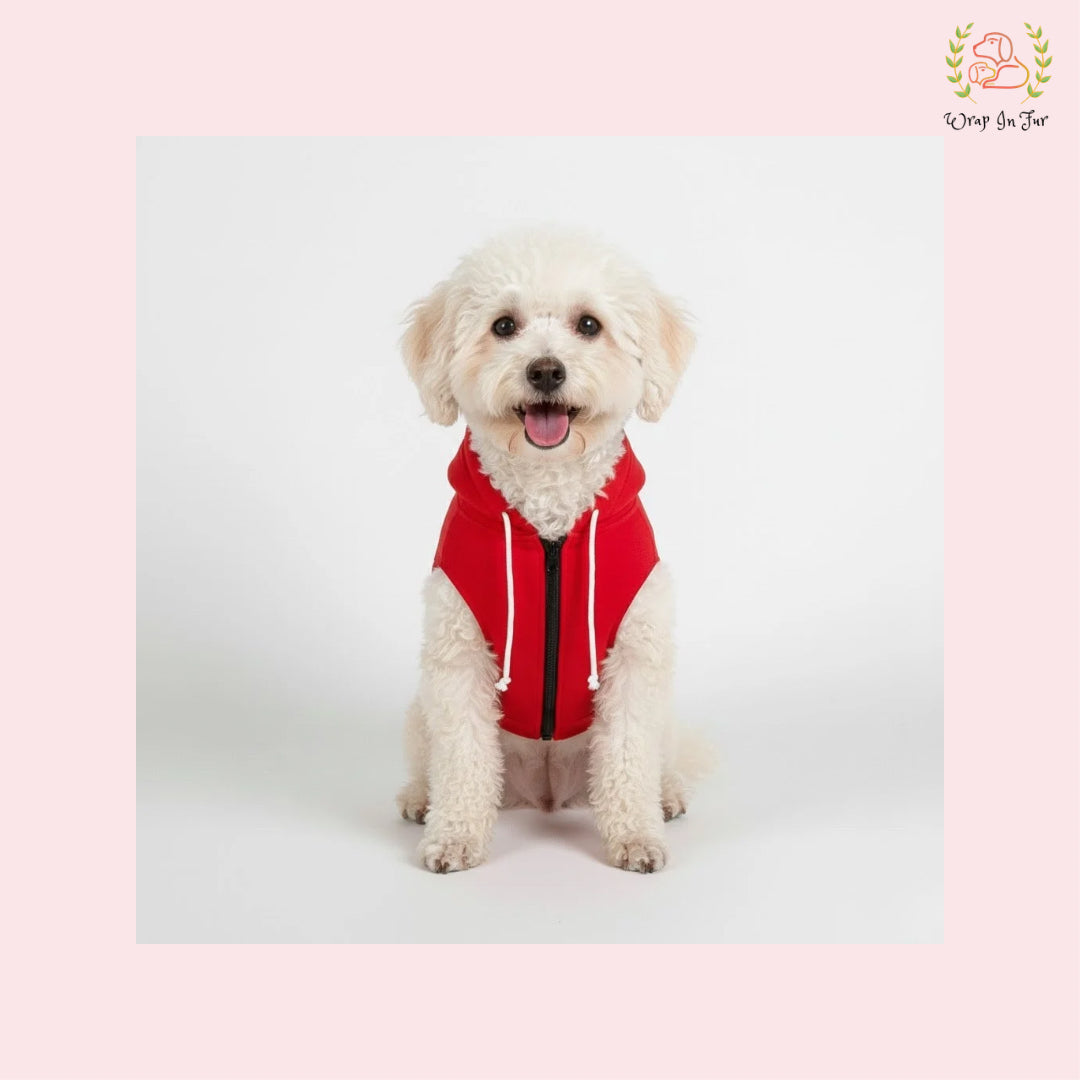 Red Sleeveless Dog Winter Hoodie – Warm Fleece Winter Wear