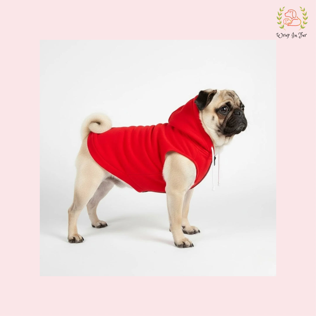 Red Sleeveless Dog Winter Hoodie – Warm Fleece Winter Wear