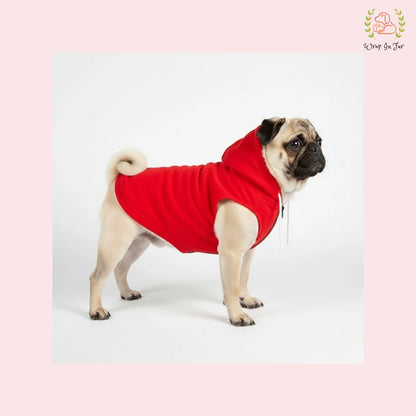 Red Sleeveless Dog Winter Hoodie – Warm Fleece Winter Wear