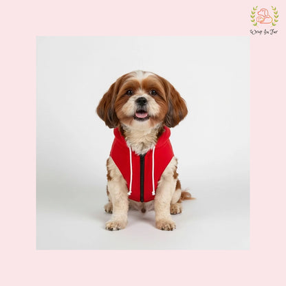 Red Sleeveless Dog Winter Hoodie – Warm Fleece Winter Wear