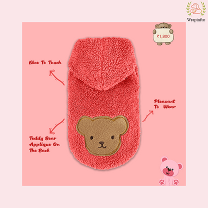 Red Teddy Dog Hoodie – Ultra Soft Winter Wear for Dogs