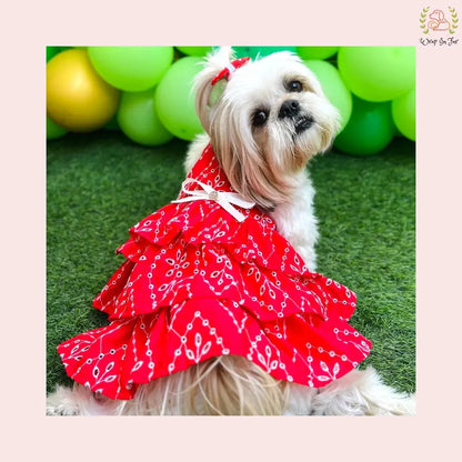 Red Tiered Ruffle Dog Princess Dress - Festive Wedding Party Frock