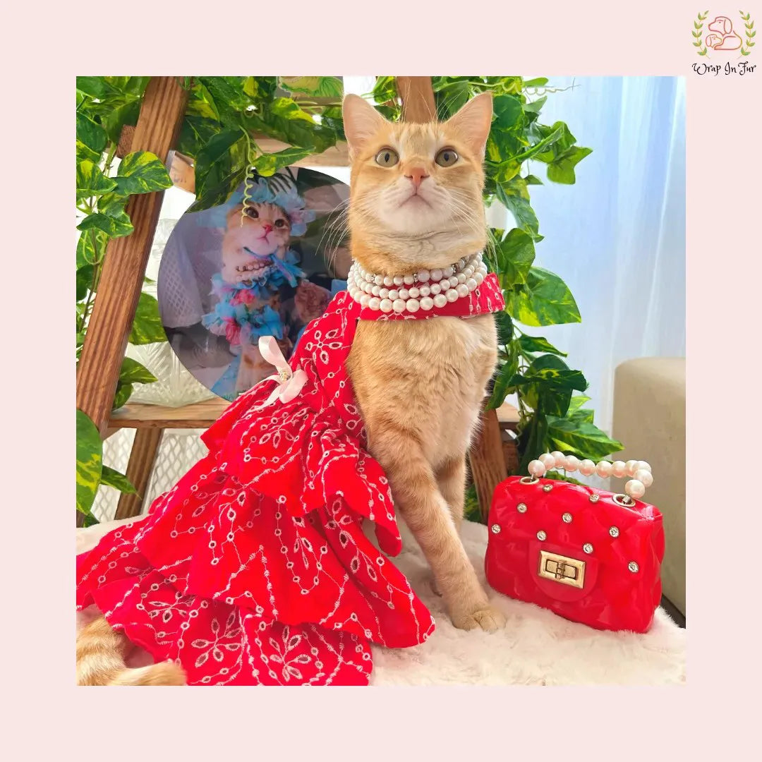 Red Tiered Ruffle Dog Princess Dress - Festive Wedding Party Frock