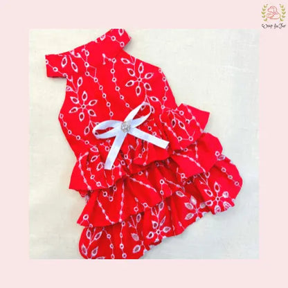 Red Tiered Ruffle Dog Princess Dress - Festive Wedding Party Frock