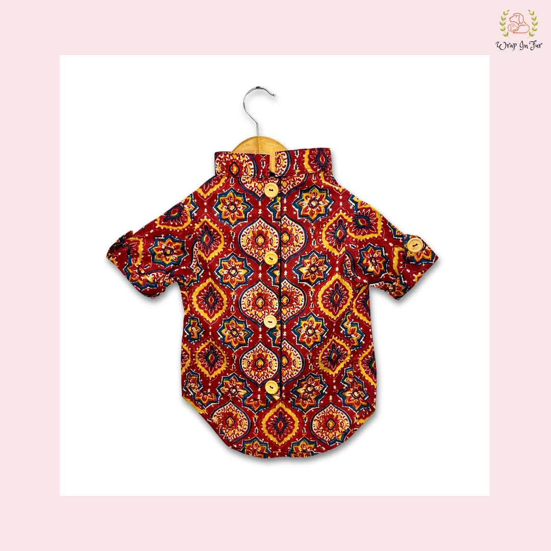 Red Traditional Block Print Dog Kurta - Indian Dog Ethnic Wear Dress
