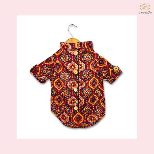 Red Traditional Block Print Dog Kurta - Indian Dog Ethnic Wear Dress