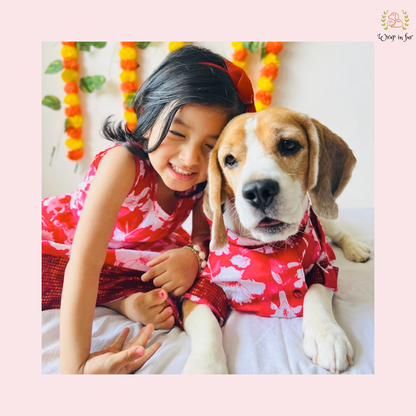 Red pathani Twinning Set ( Dog kurta along with Girl frock )