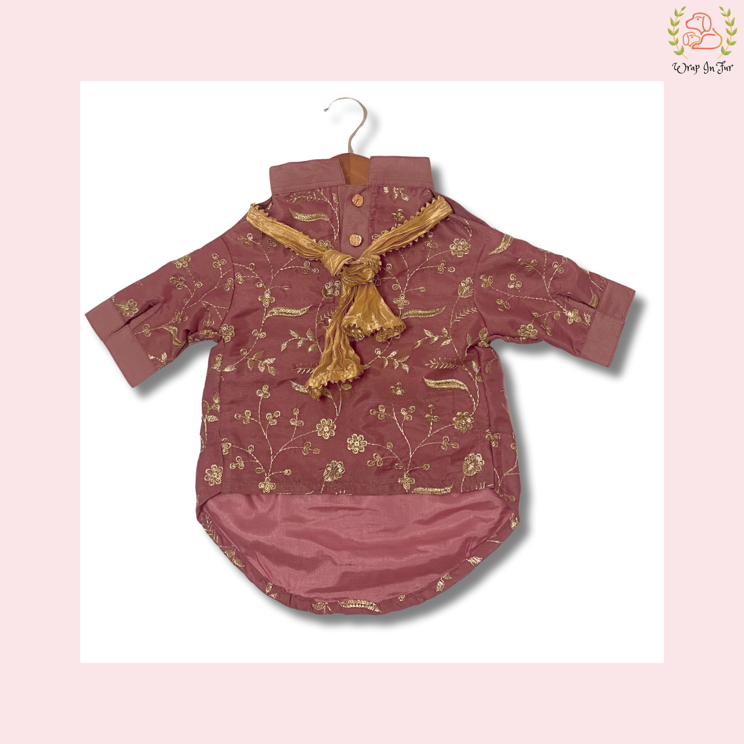 Rosy Brown Embroidered Dog Kurta - Royal Indian Dog Ethnic Wear Dress