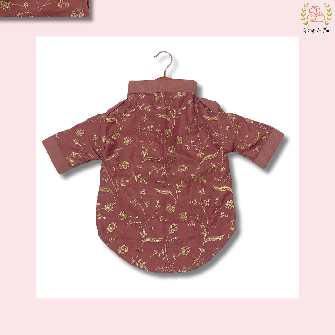 Rosy Brown Embroidered Dog Kurta - Royal Indian Dog Ethnic Wear Dress
