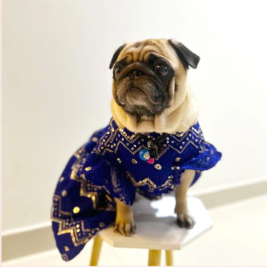 Royal Blue Dog Wedding Dress – Ethnic Lehenga Choli for Dogs