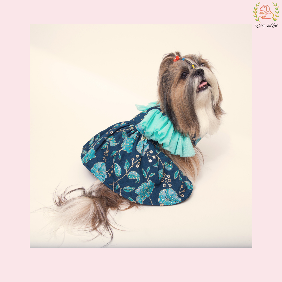 Royal Blue Floral Dog Wedding Dress - Luxury Bridal Gown Outfit