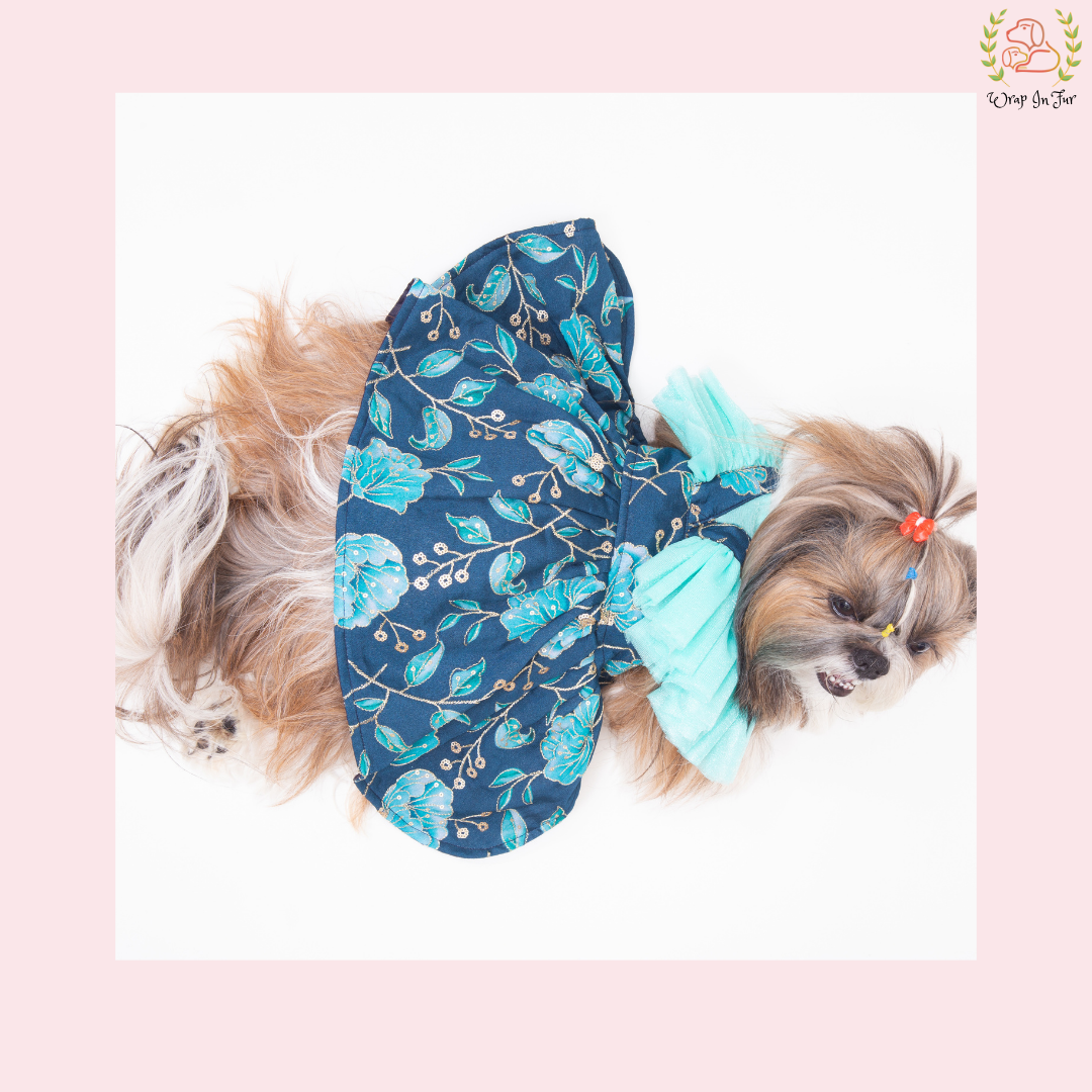 Royal Blue Floral Dog Wedding Dress - Luxury Bridal Gown Outfit