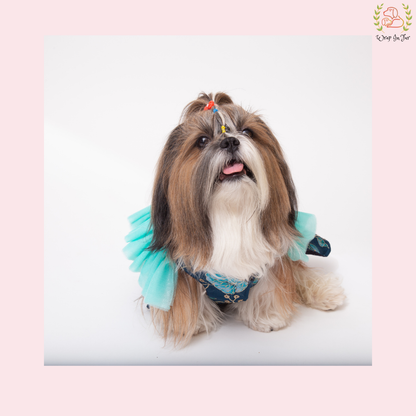 Royal Blue Floral Dog Wedding Dress - Luxury Bridal Gown Outfit