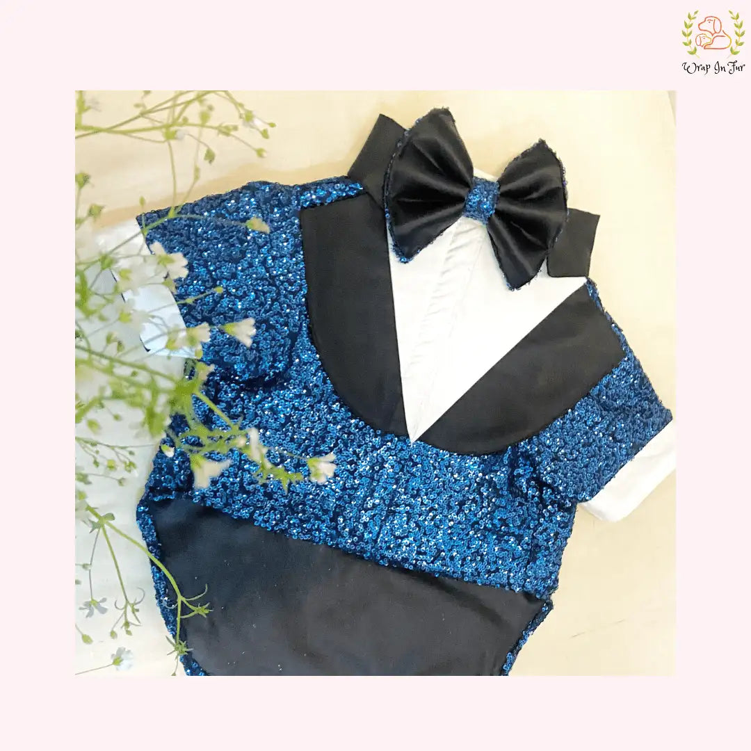 Royal Blue Sequin Dog Tuxedo Jacket - Glamorous Wedding Suit