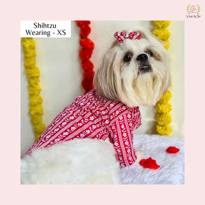 Royal Red Bandhani Dog Kurta - Traditional Indian Dog Ethnic Wear