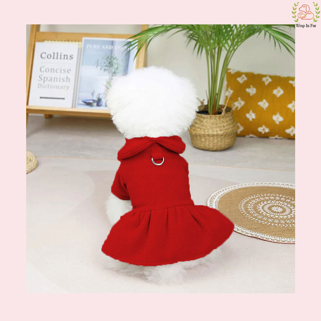 Royal Red Winter Dog Frock with Scarf – Premium Warm & Stylish Outfit