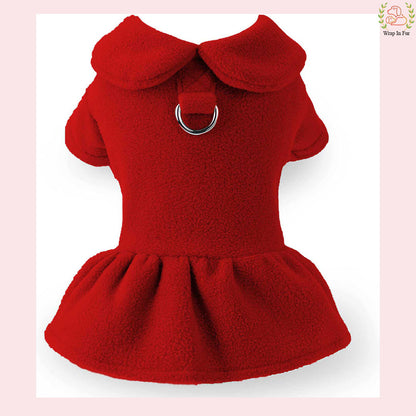 Royal Red Winter Dog Frock with Scarf – Premium Warm & Stylish Outfit