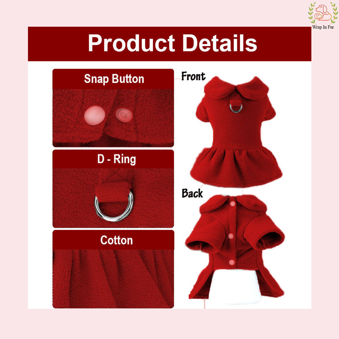 Royal Red Winter Dog Frock with Scarf – Premium Warm & Stylish Outfit