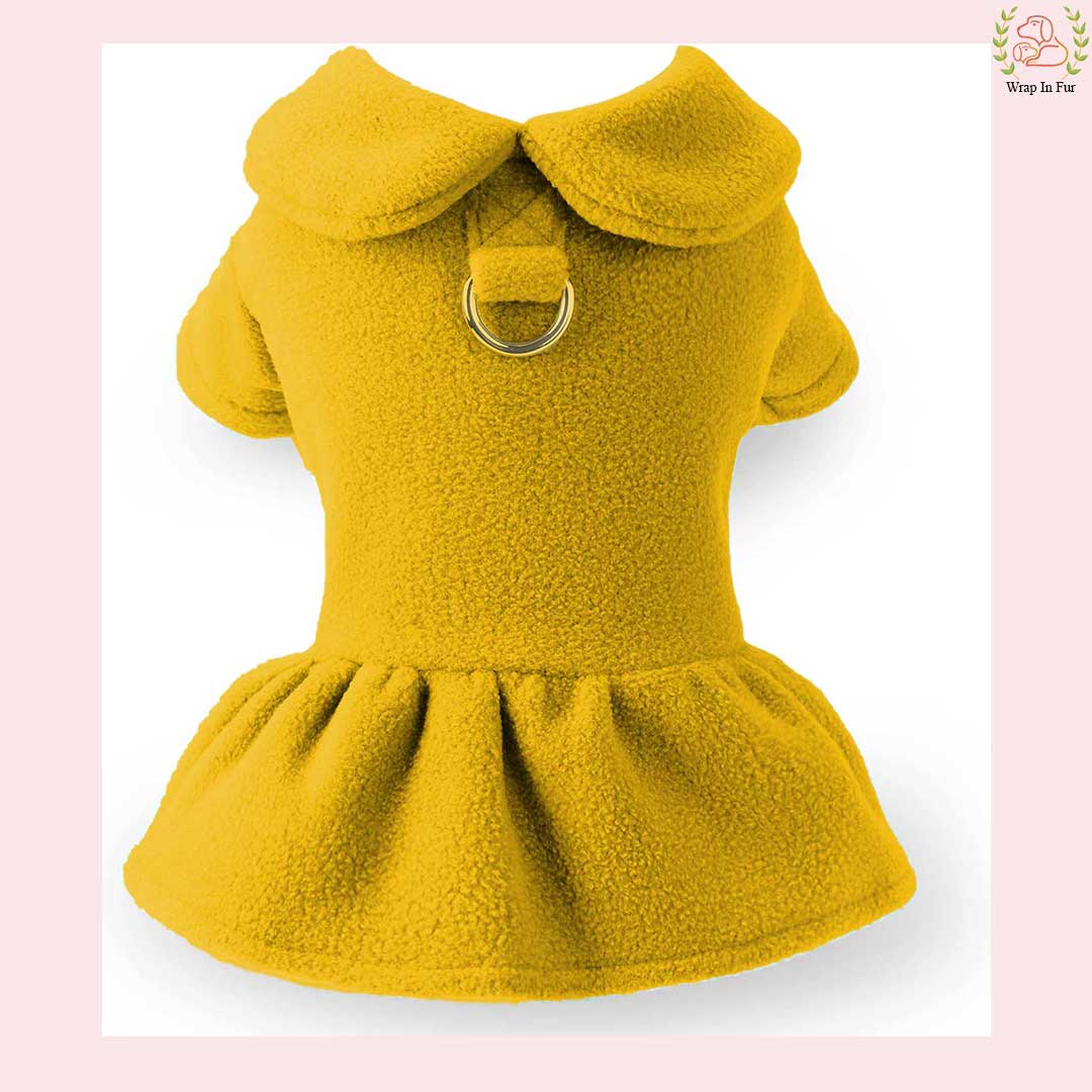 Royal Yellow Winter Dog Frock with Scarf – Premium Warm & Stylish Outfit