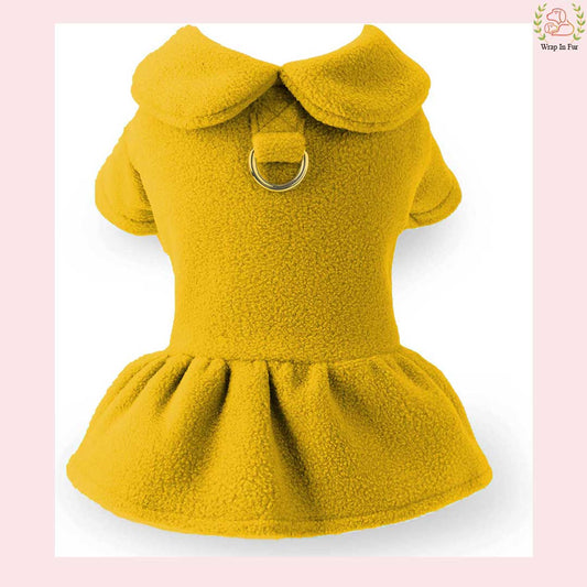 Royal Yellow Winter Dog Frock with Scarf – Premium Warm & Stylish Outfit