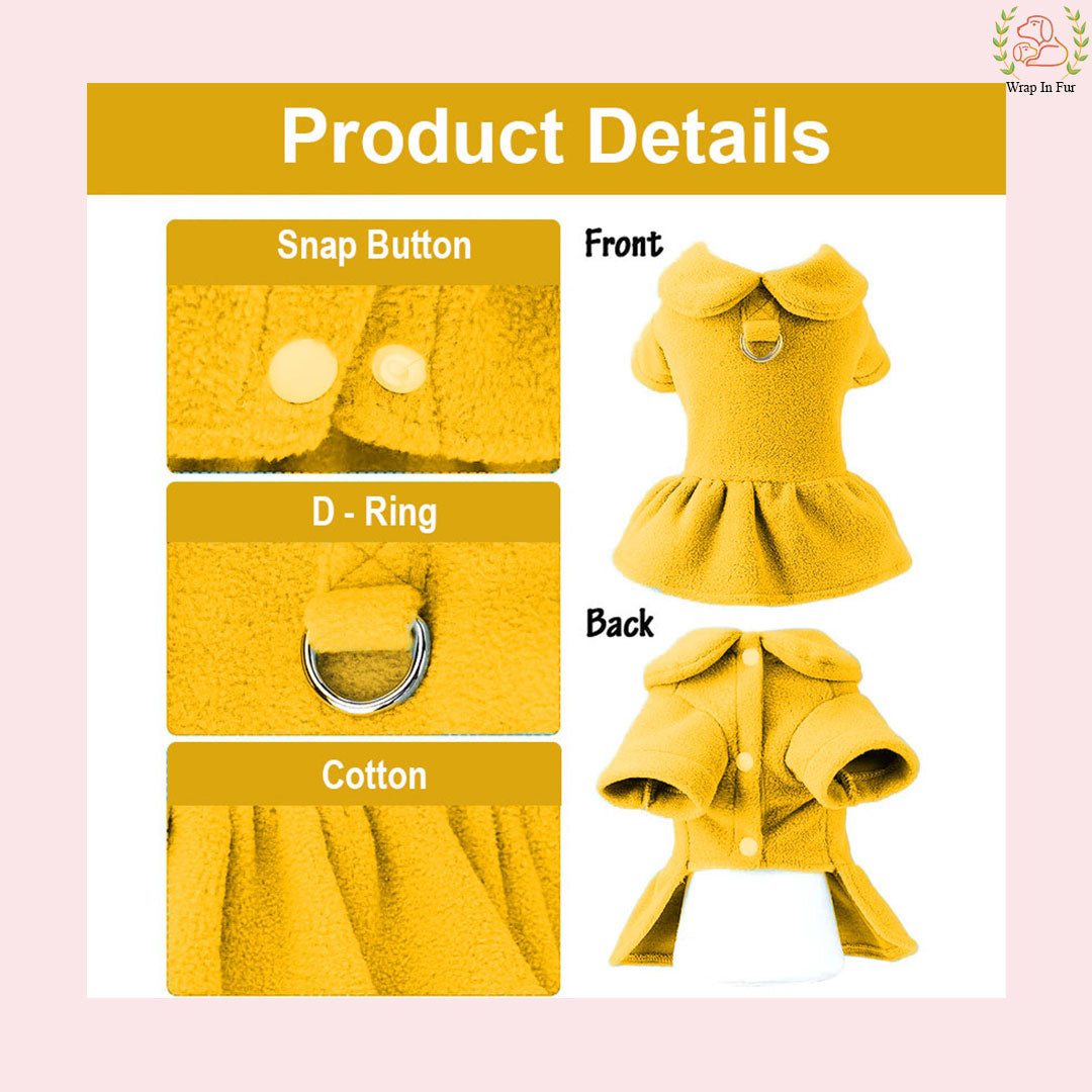 Royal Yellow Winter Dog Frock with Scarf – Premium Warm & Stylish Outfit